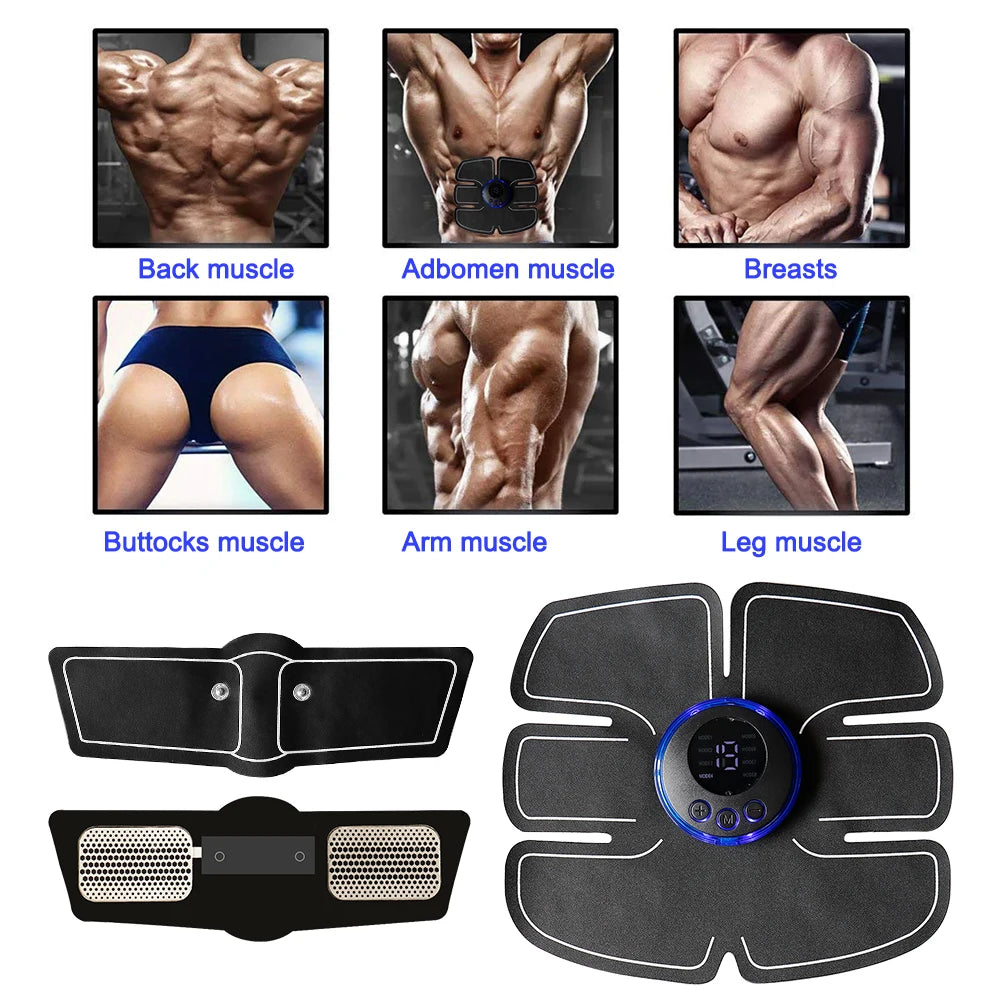 8 Modes ABS Stimulator Abdominal Massager Muscle Stimulator Fitness EMS Device Trainer 19 Gear Adjustment Electrode Stickers Pad