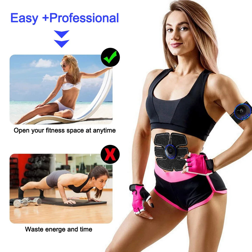 8 Modes ABS Stimulator Abdominal Massager Muscle Stimulator Fitness EMS Device Trainer 19 Gear Adjustment Electrode Stickers Pad